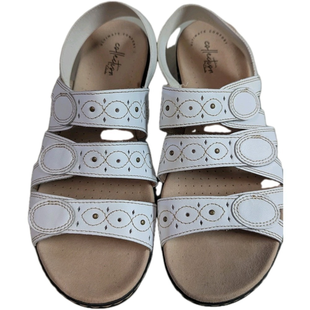 Clarks Collection Leisa Faye Slide Strappy Slip On White Sandals Women's US 11 M